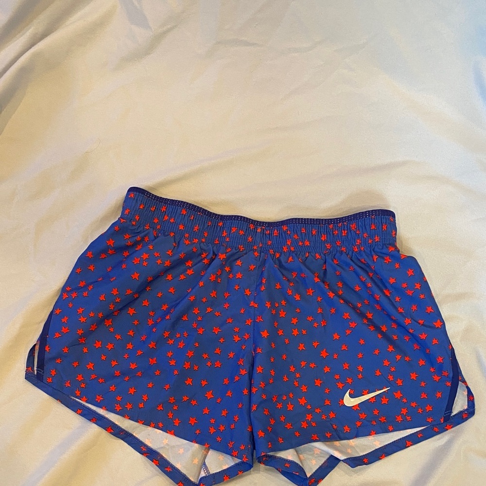 Nike Women's Athletic Shorts in Blue with Red Star Design